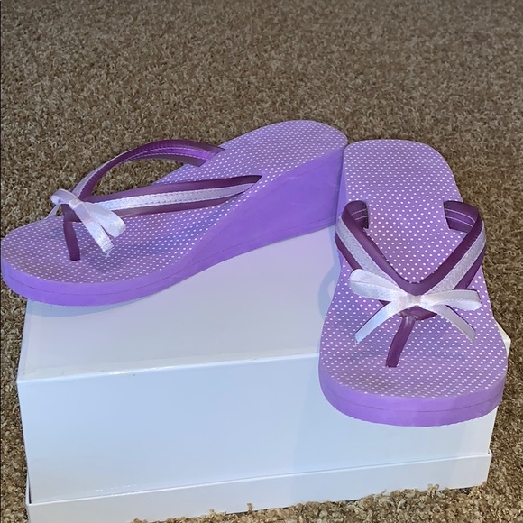 purple wedge flip flops